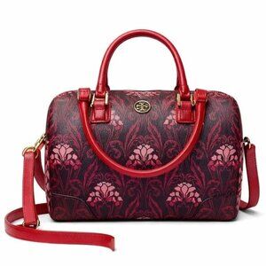 Tory Burch Robinson Floral/Carmine  Pink /Red Triangle Tote Shoulder bag